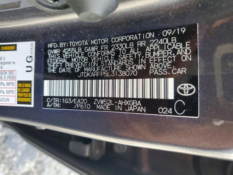 Продажа на аукционе авто 2020 Toyota Prius Prime, vin: JTDKARFP5L3138070, номер лота: 70916096