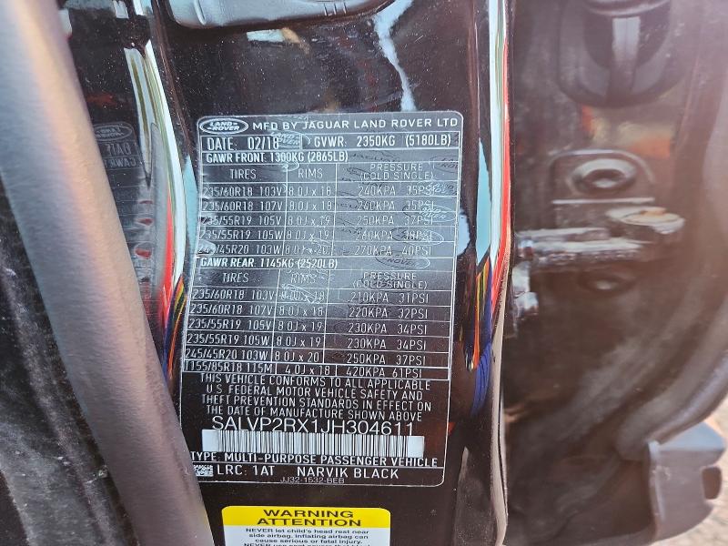 2018 Land Rover Range Rover Evoque მანქანა იყიდება აუქციონზე, vin: SALVP2RX1JH304611, აუქციონის ნომერი: 68143306