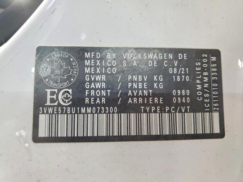 2021 Volkswagen Jetta მანქანა იყიდება აუქციონზე, vin: 3VWE57BU1MM073300, აუქციონის ნომერი: 71092086