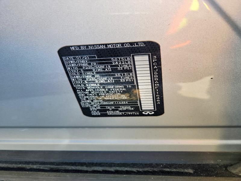 67551266 :رقم المزاد ، 3PCAJ5BB6MF116484 vin ، 2021 Infiniti Qx50 مزاد بيع