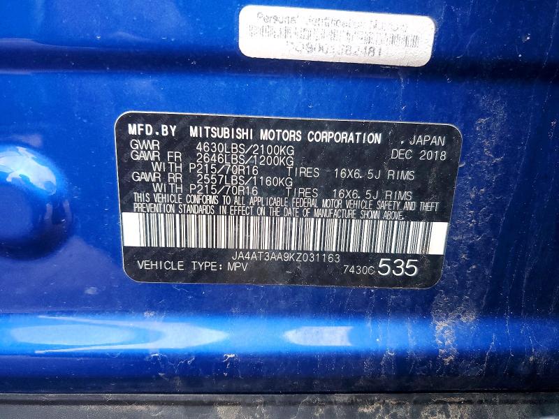 Aukcja sprzedaży 2019 Mitsubishi Eclipse Cross, vin: JA4AT3AA9KZ031163, numer aukcji: 70186026
