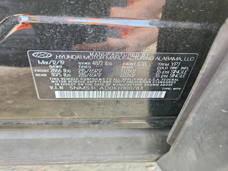 Продаж на аукціоні авто 2019 Hyundai Santa Fe, vin: 5NMS3CAD0KH100783, номер лоту: 69027126