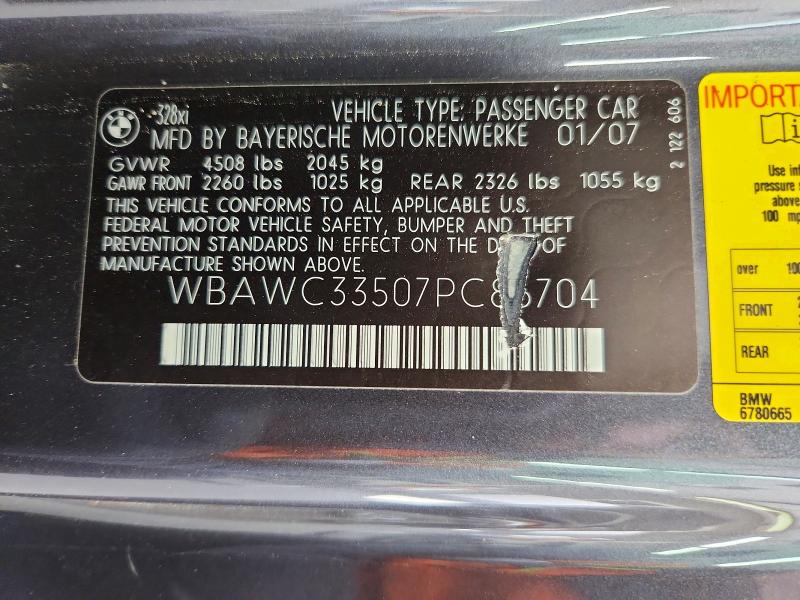 Продажа на аукционе авто 2007 Bmw 328, vin: WBAWC33507PC86704, номер лота: 70017466