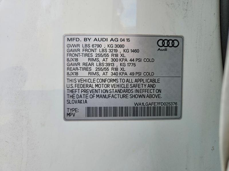 Продаж на аукціоні авто 2015 Audi Q7, vin: WA1LGAFE7FD025376, номер лоту: 67641036