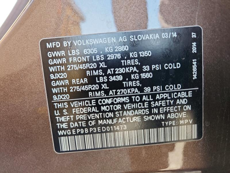 Aukcja sprzedaży 2014 Volkswagen Touareg, vin: WVGEP9BP3ED011473, numer aukcji: 65648526