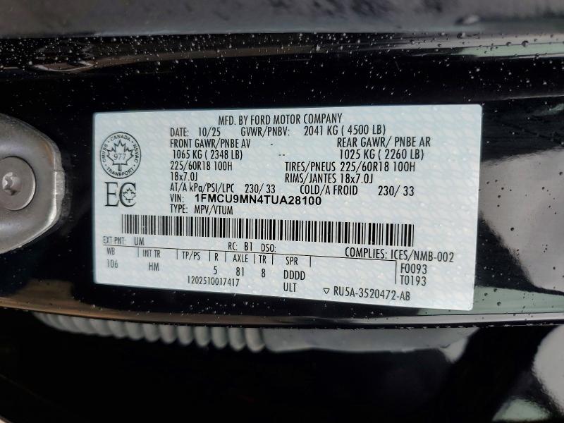 2026 Ford Escape მანქანა იყიდება აუქციონზე, vin: 1FMCU9MN4TUA28100, აუქციონის ნომერი: 68644356