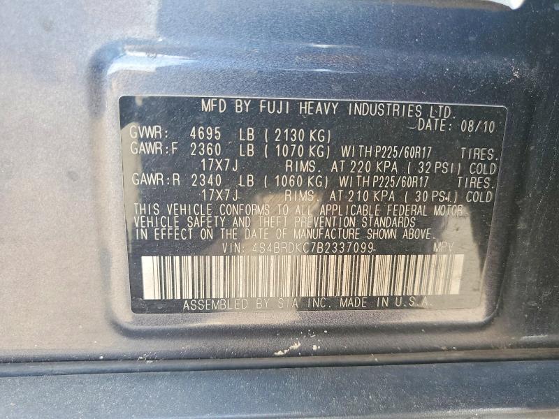 Продаж на аукціоні авто 2011 Subaru Outback, vin: 4S4BRDKC7B2337099, номер лоту: 66958756