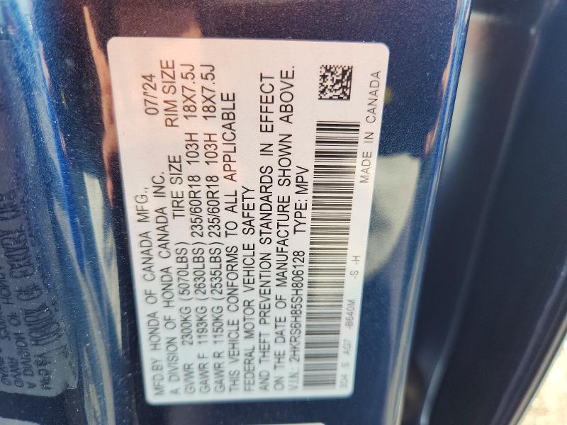 Auction sale of the 2025 Honda Cr-v, vin: 2HKRS6H85SH806128, lot number: 68361466