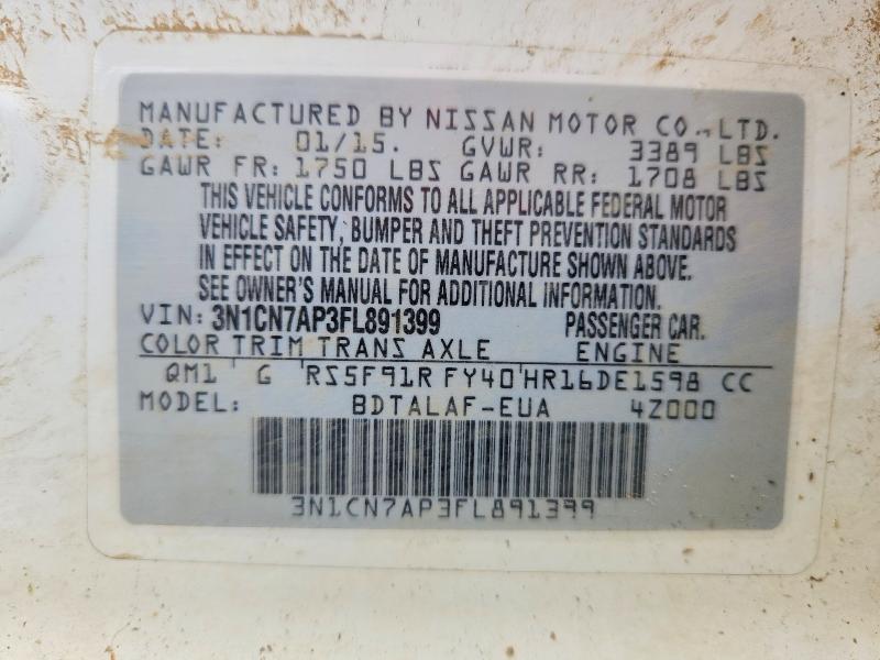 Auction sale of the 2015 Nissan Versa, vin: 3N1CN7AP3FL891399, lot number: 66165386