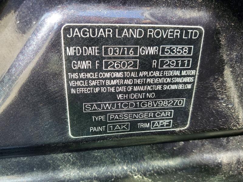Aukcja sprzedaży 2016 Jaguar Xj, vin: SAJWJ1CD1G8V98270, numer aukcji: 71071226