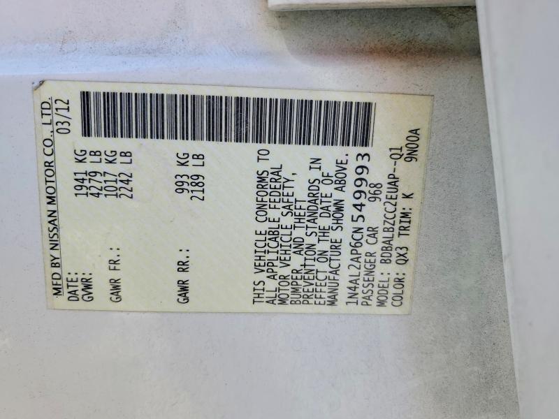 Продажа на аукционе авто 2012 Nissan Altima, vin: 1N4AL2AP6CN549993, номер лота: 69345536