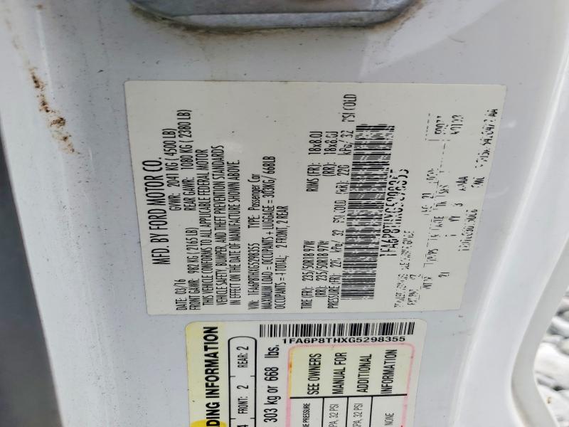 68866846 :رقم المزاد ، 1FA6P8THXG5298355 vin ، 2016 Ford Mustang مزاد بيع