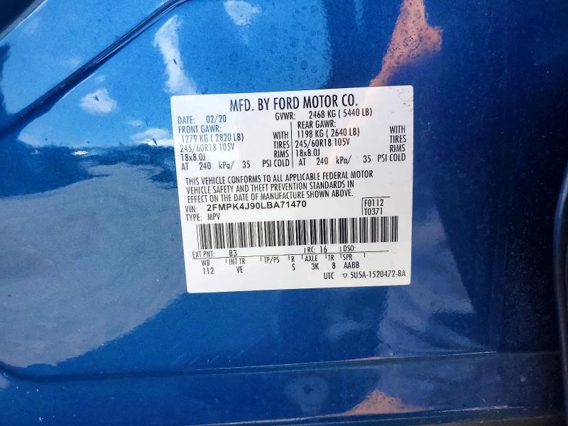 Продаж на аукціоні авто 2020 Ford Edge, vin: 2FMPK4J90LBA71470, номер лоту: 68588186