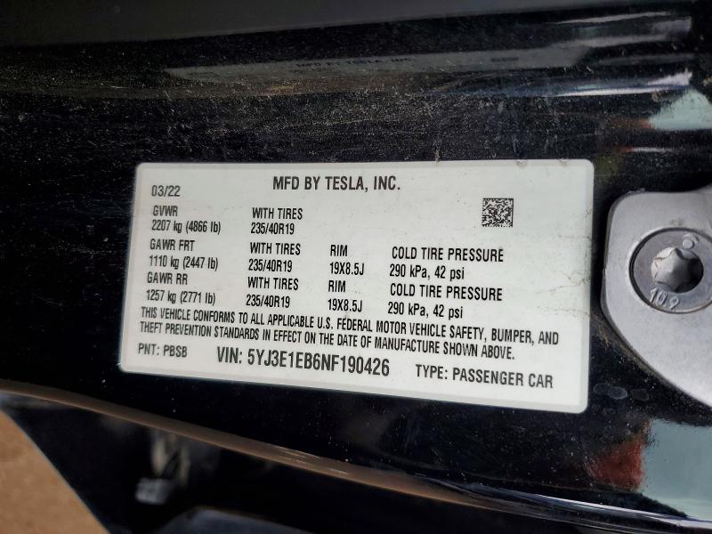 Продажа на аукционе авто 2022 Tesla Model 3, vin: 5YJ3E1EB6NF190426, номер лота: 66594276