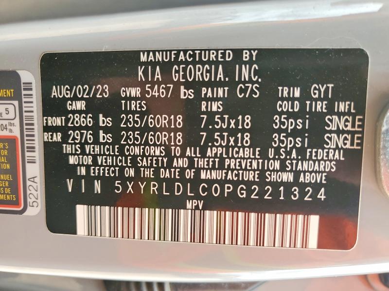68767576 :رقم المزاد ، 5XYRLDLC0PG221324 vin ، 2023 Kia Sorento مزاد بيع