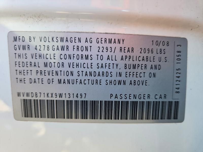 2009 Volkswagen Rabbit მანქანა იყიდება აუქციონზე, vin: WVWDB71KX9W131497, აუქციონის ნომერი: 69481886