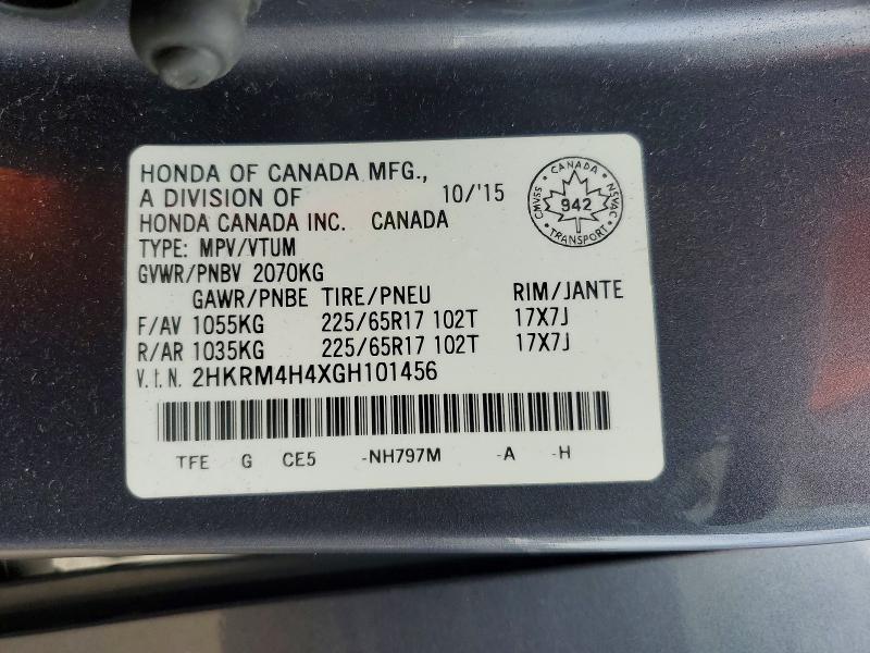 68596146 :رقم المزاد ، 2HKRM4H4XGH101456 vin ، 2016 Honda Cr-v مزاد بيع