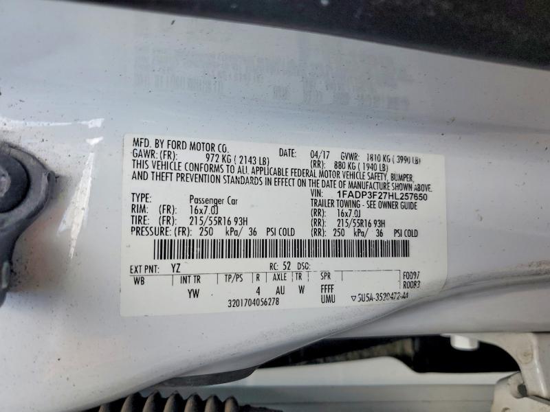 68300056 :رقم المزاد ، 1FADP3F27HL257650 vin ، 2017 Ford Focus مزاد بيع