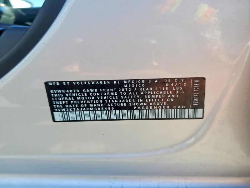 Продажа на аукционе авто 2012 Volkswagen Jetta, vin: 3VW2K7AJ4CM398489, номер лота: 68249886