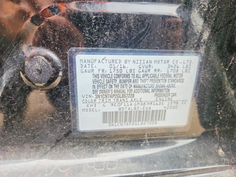Auction sale of the 2016 Nissan Versa, vin: 3N1CN7AP2GL857228, lot number: 68326176