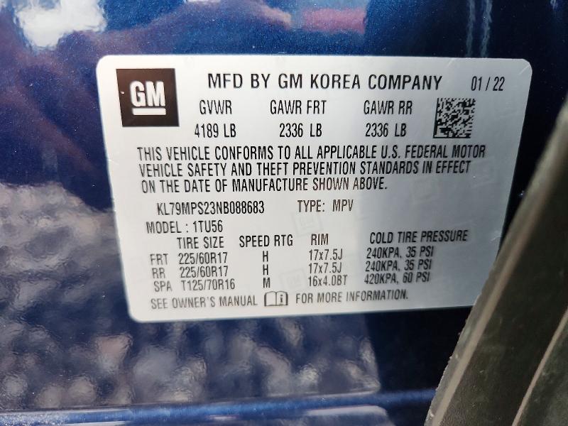68409706 :رقم المزاد ، KL79MPS23NB088683 vin ، 2022 Chevrolet Trailblazer مزاد بيع