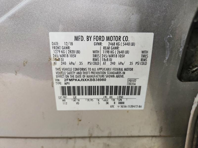 Aukcja sprzedaży 2019 Ford Edge, vin: 2FMPK4J9XKBB38980, numer aukcji: 67686436