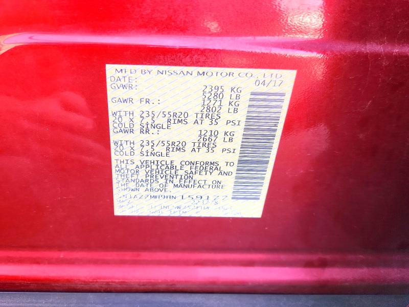 69611086 :رقم المزاد ، 5N1AZ2MH9HN159177 vin ، 2017 Nissan Murano مزاد بيع