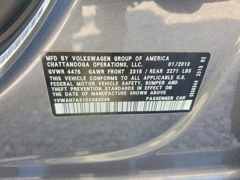Aukcja sprzedaży 2013 Volkswagen Passat, vin: 1VWAH7A31DC093546, numer aukcji: 68275556