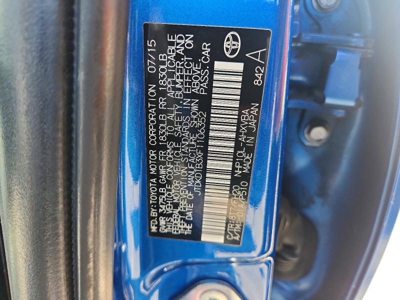 70495596 :رقم المزاد ، JTDKDTB3XF1106352 vin ، 2015 Toyota Prius C مزاد بيع