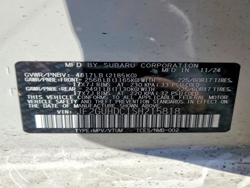 2025 Subaru Crosstrek მანქანა იყიდება აუქციონზე, vin: JF2GUHDC1SH215818, აუქციონის ნომერი: 68233036