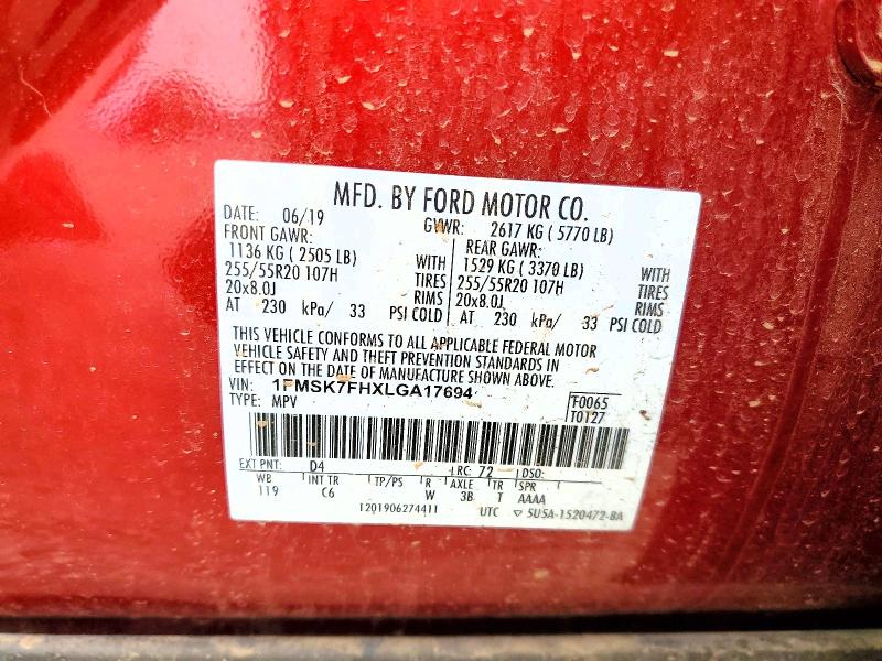 Продажа на аукционе авто 2020 Ford Explorer, vin: 1FMSK7FHXLGA17694, номер лота: 68641086