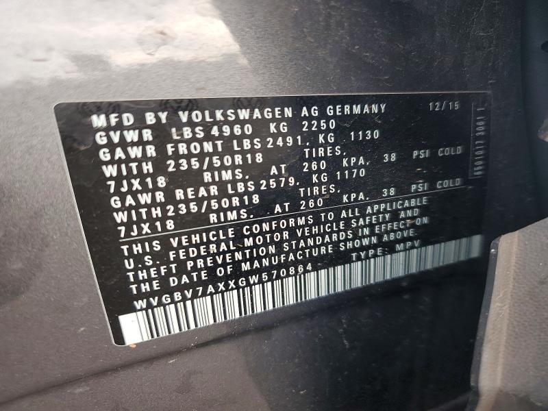 2016 Volkswagen Tiguan მანქანა იყიდება აუქციონზე, vin: WVGBV7AXXGW570864, აუქციონის ნომერი: 69411106