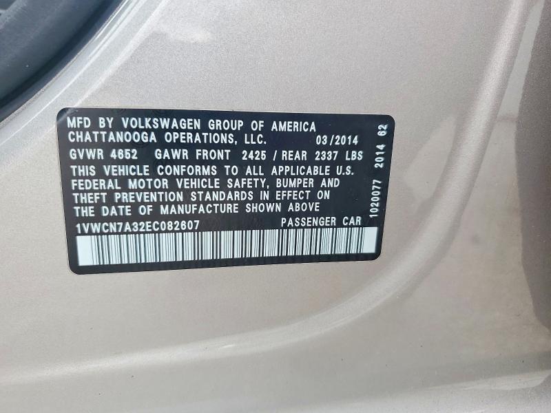 Продажа на аукционе авто 2014 Volkswagen Passat, vin: 1VWCN7A32EC082607, номер лота: 68400616