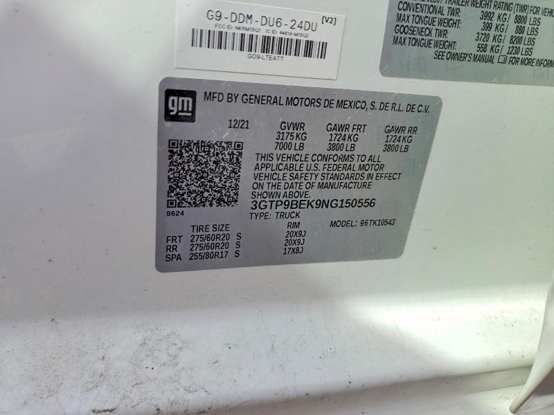 67828996 :رقم المزاد ، 3GTP9BEK9NG150556 vin ، 2022 Gmc Sierra Limited مزاد بيع