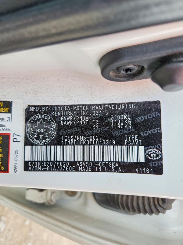 68640616 :رقم المزاد ، 4T1BF1FK3FU040219 vin ، 2015 Toyota Camry مزاد بيع