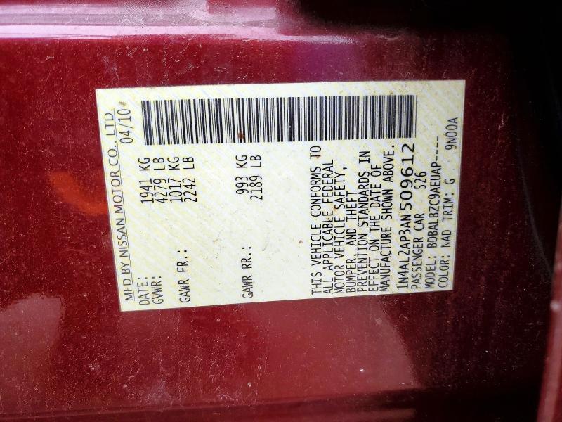 Aukcja sprzedaży 2010 Nissan Altima, vin: 1N4AL2AP3AN509612, numer aukcji: 69719936