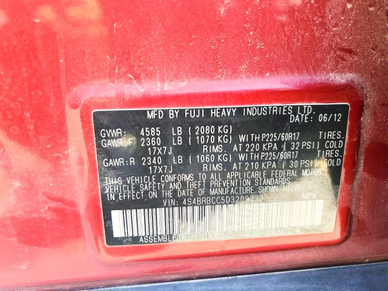 2013 Subaru Outback მანქანა იყიდება აუქციონზე, vin: 4S4BRBCC5D3209332, აუქციონის ნომერი: 67674426