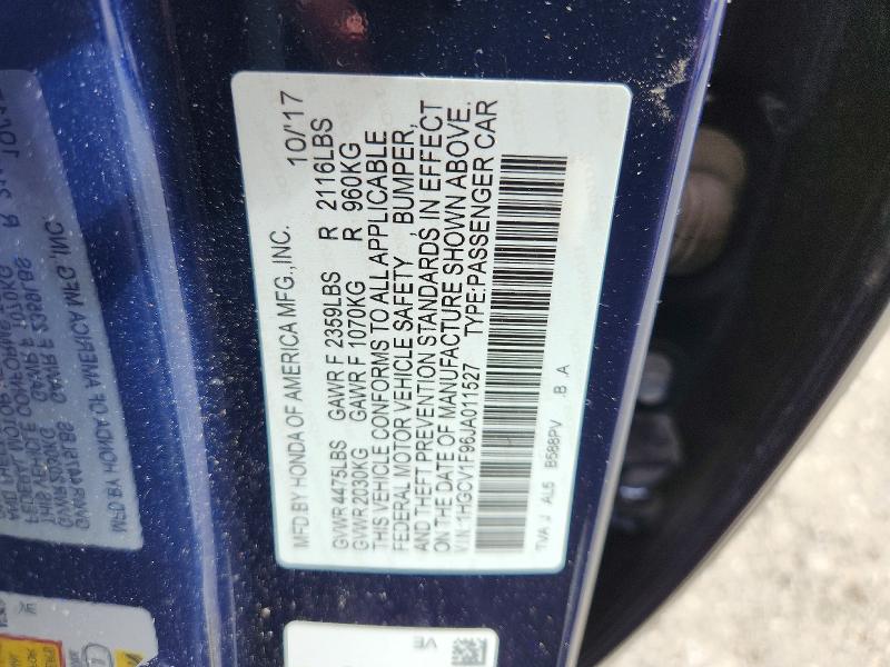 Aukcja sprzedaży 2018 Honda Accord, vin: 1HGCV1F96JA011527, numer aukcji: 68371566