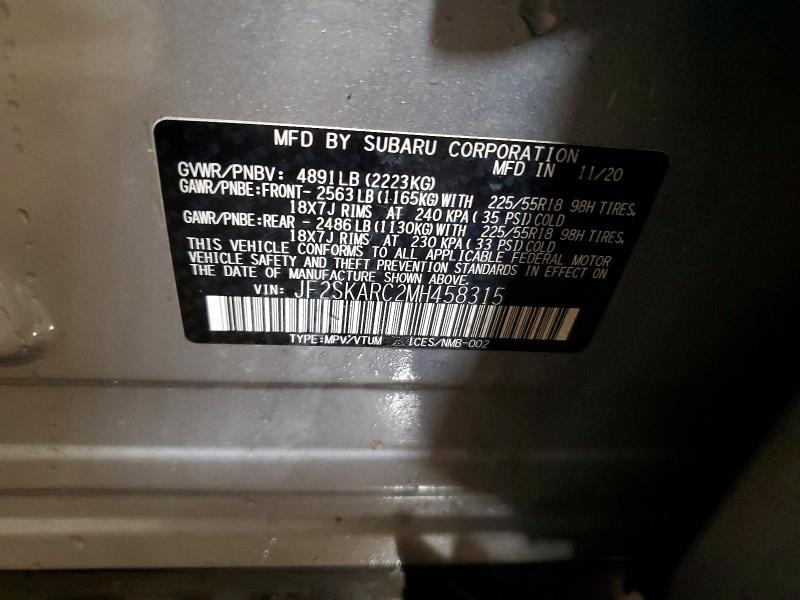 Auction sale of the 2021 Subaru Forester, vin: JF2SKARC2MH458315        , lot number: 68941516