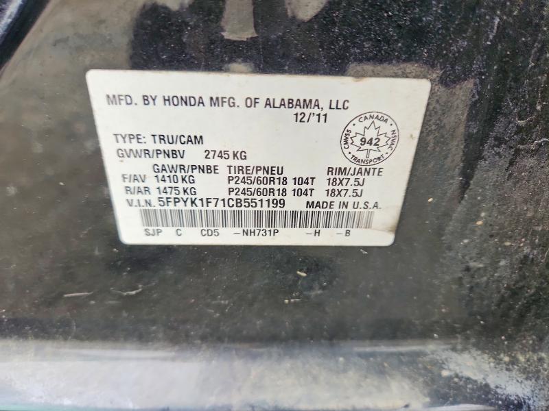 Aukcja sprzedaży 2012 Honda Ridgeline, vin: 5FPYK1F71CB551199, numer aukcji: 68995166