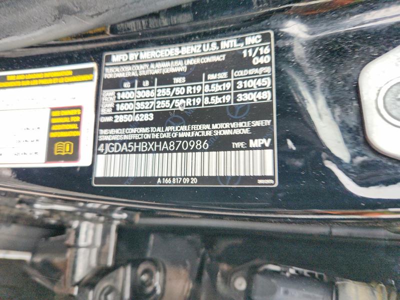 2017 Mercedes-benz Gle მანქანა იყიდება აუქციონზე, vin: 4JGDA5HBXHA870986, აუქციონის ნომერი: 69792786