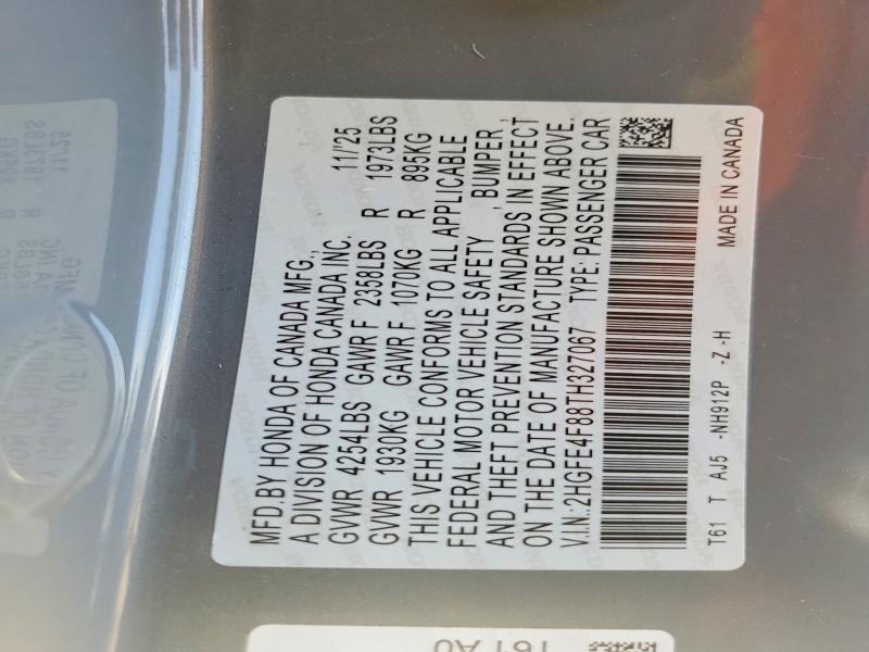 Продажа на аукционе авто 2026 Honda Civic, vin: 2HGFE4F88TH327067, номер лота: 68204586