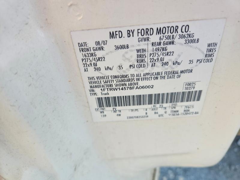 Продаж на аукціоні авто 2008 Ford F150, vin: 1FTRW14578FA06002, номер лоту: 70501946