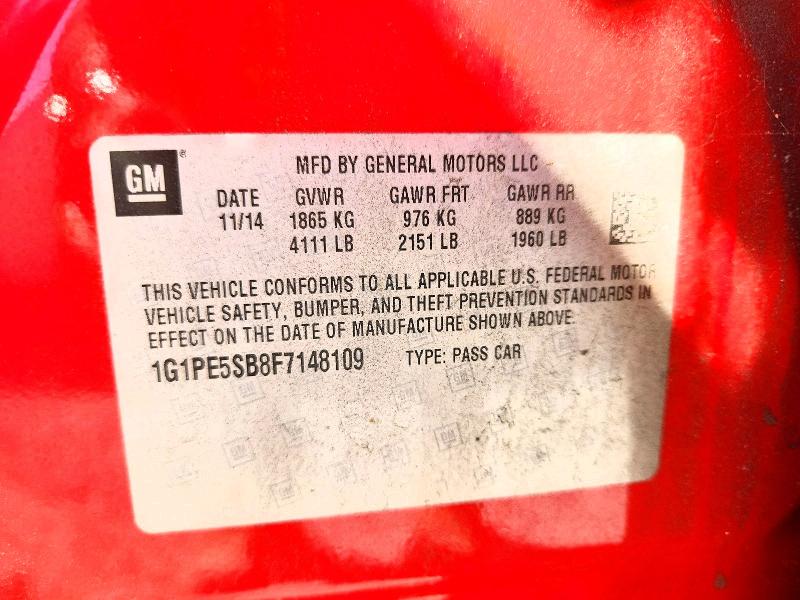 Auction sale of the 2015 Chevrolet Cruze, vin: 1G1PE5SB8F7148109, lot number: 69434466