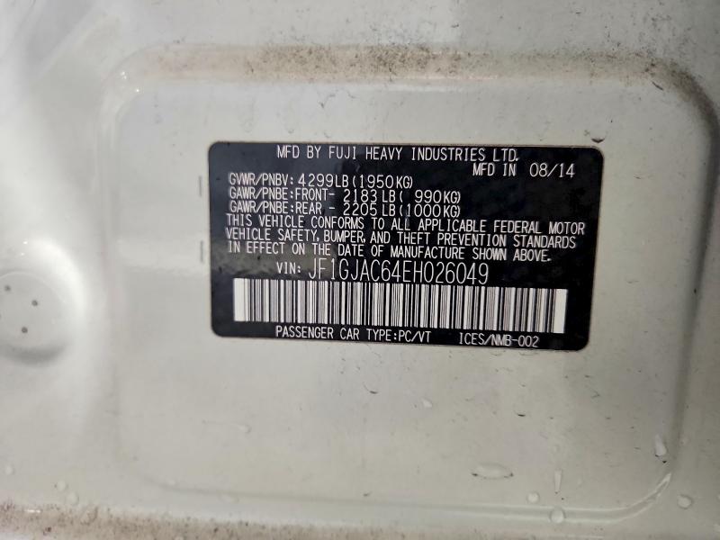Aukcja sprzedaży 2014 Subaru Impreza, vin: JF1GJAC64EH026049, numer aukcji: 71011886