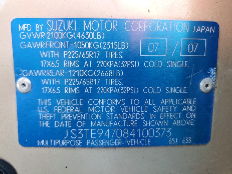 Aukcja sprzedaży 2008 Suzuki Grand Vitara, vin: JS3TE947084100373, numer aukcji: 67249766
