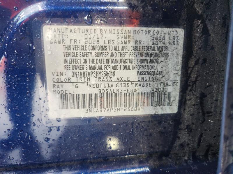 Aukcja sprzedaży 2017 Nissan Sentra, vin: 3N1AB7AP3HY258049, numer aukcji: 71089456