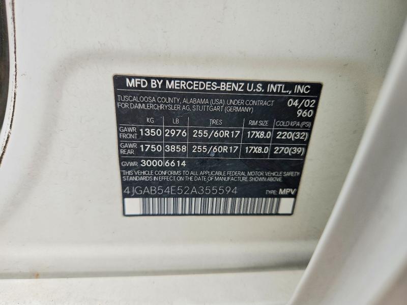 69025176 :رقم المزاد ، 4JGAB54E52A355594 vin ، 2002 Mercedes-benz Ml مزاد بيع