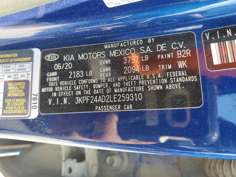68837676 :رقم المزاد ، 3KPF24AD2LE259310 vin ، 2020 Kia Forte مزاد بيع