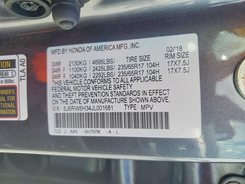 Продажа на аукционе авто 2018 Honda Cr-v, vin: 5J6RW5H34JL001681, номер лота: 67512686